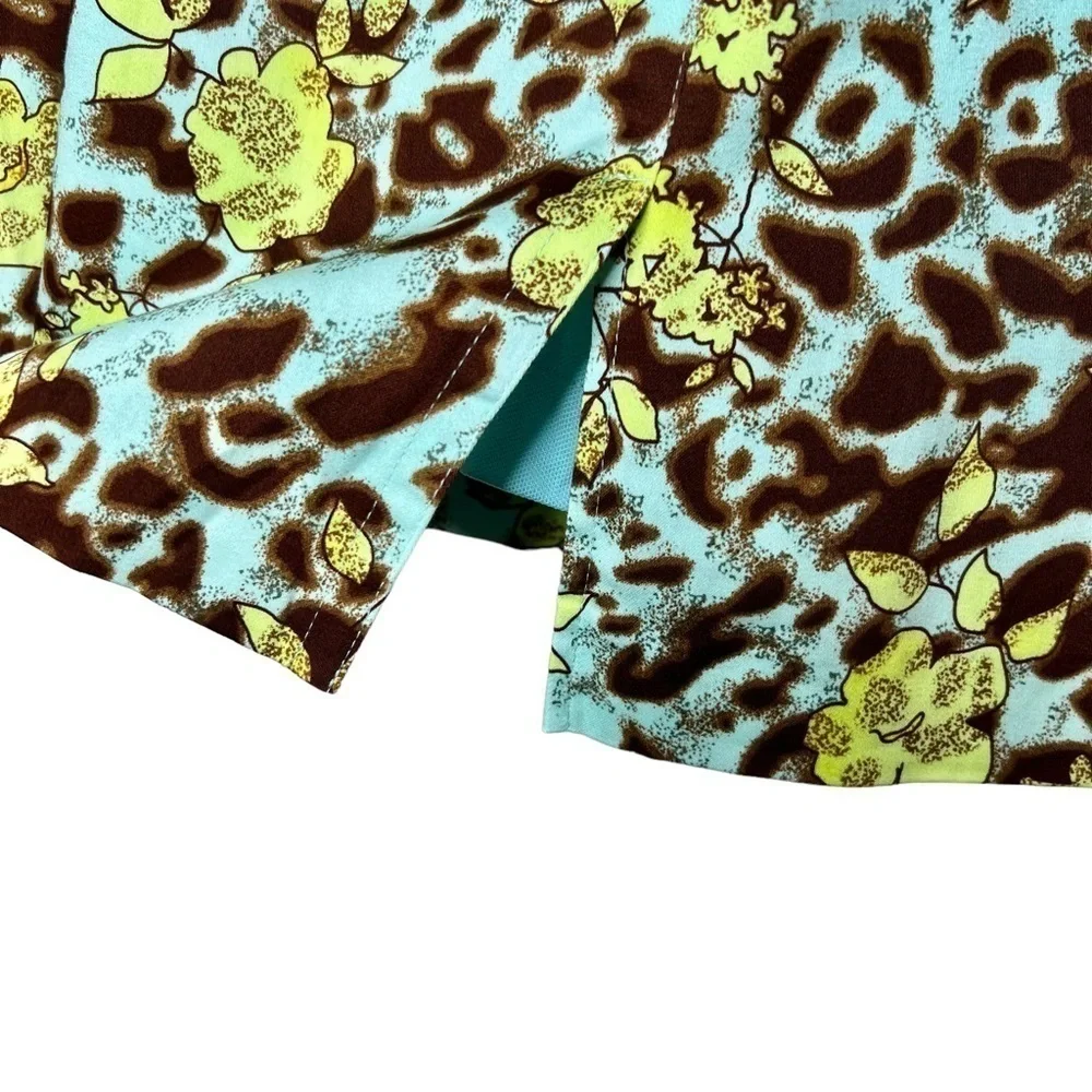 Vintage Y2K Leopard Floral Aqua Skort Mini Skirt NWT Size 12 Golf Tennis
